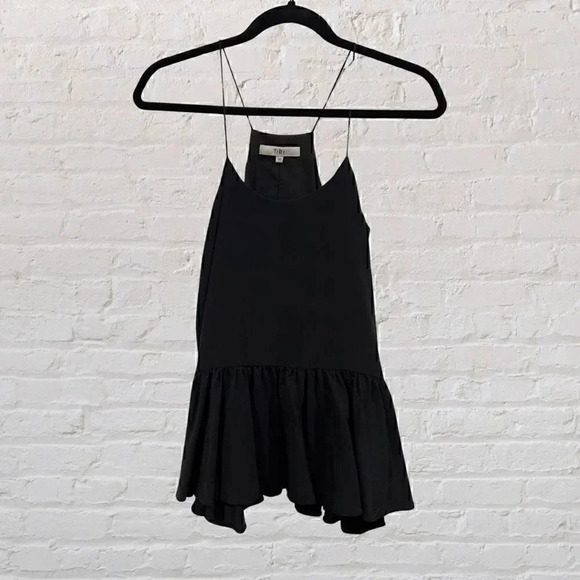 Tibi 100% Silk Ruffle Peplum Black Cami Tank Top Size 00 XXS - Picture 2 of 8